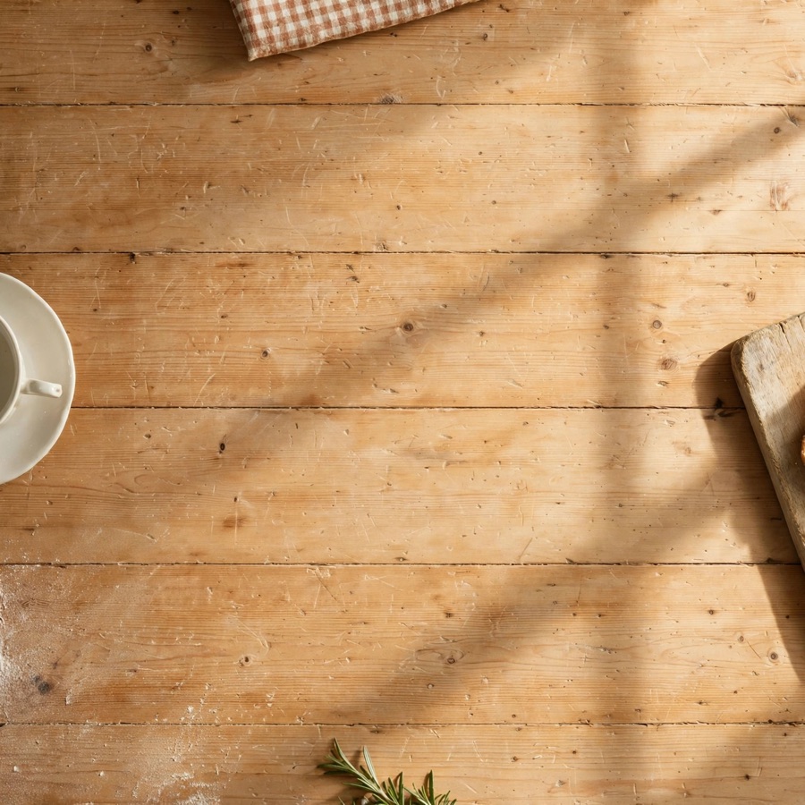 Pine kitchen table from Meta Muse with props cropped at each edge