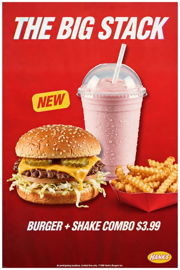 A 1990s style burger and shake poster generated by AI