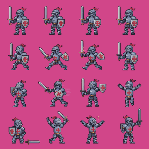 4x4 knight sheet with 16 varied poses